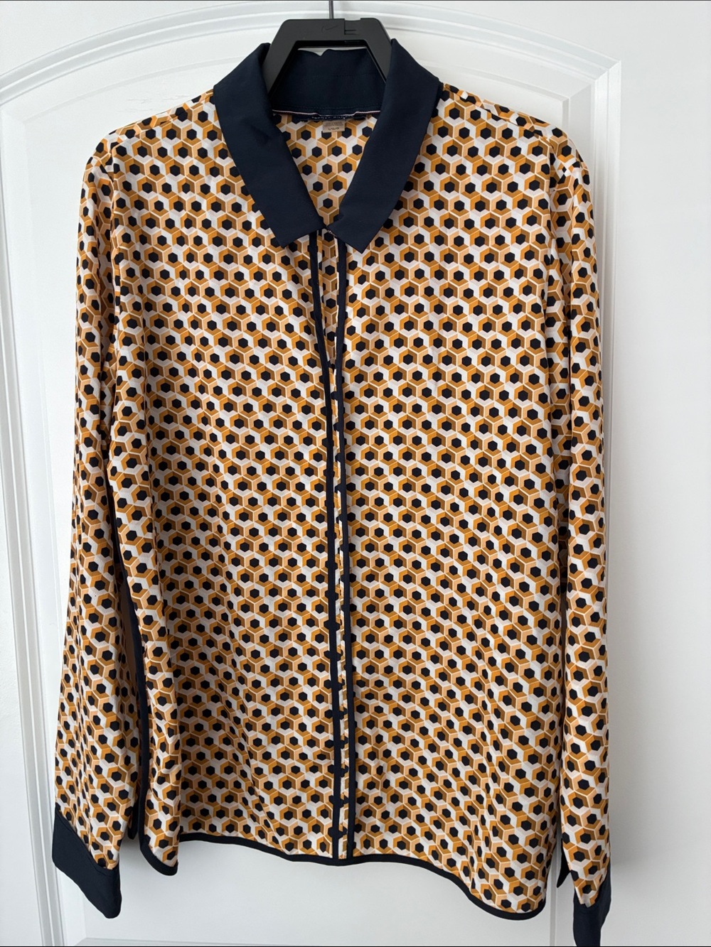 Tommy Hilfiger Mustard & Navy Geometric Button-Up Shirt Jacket